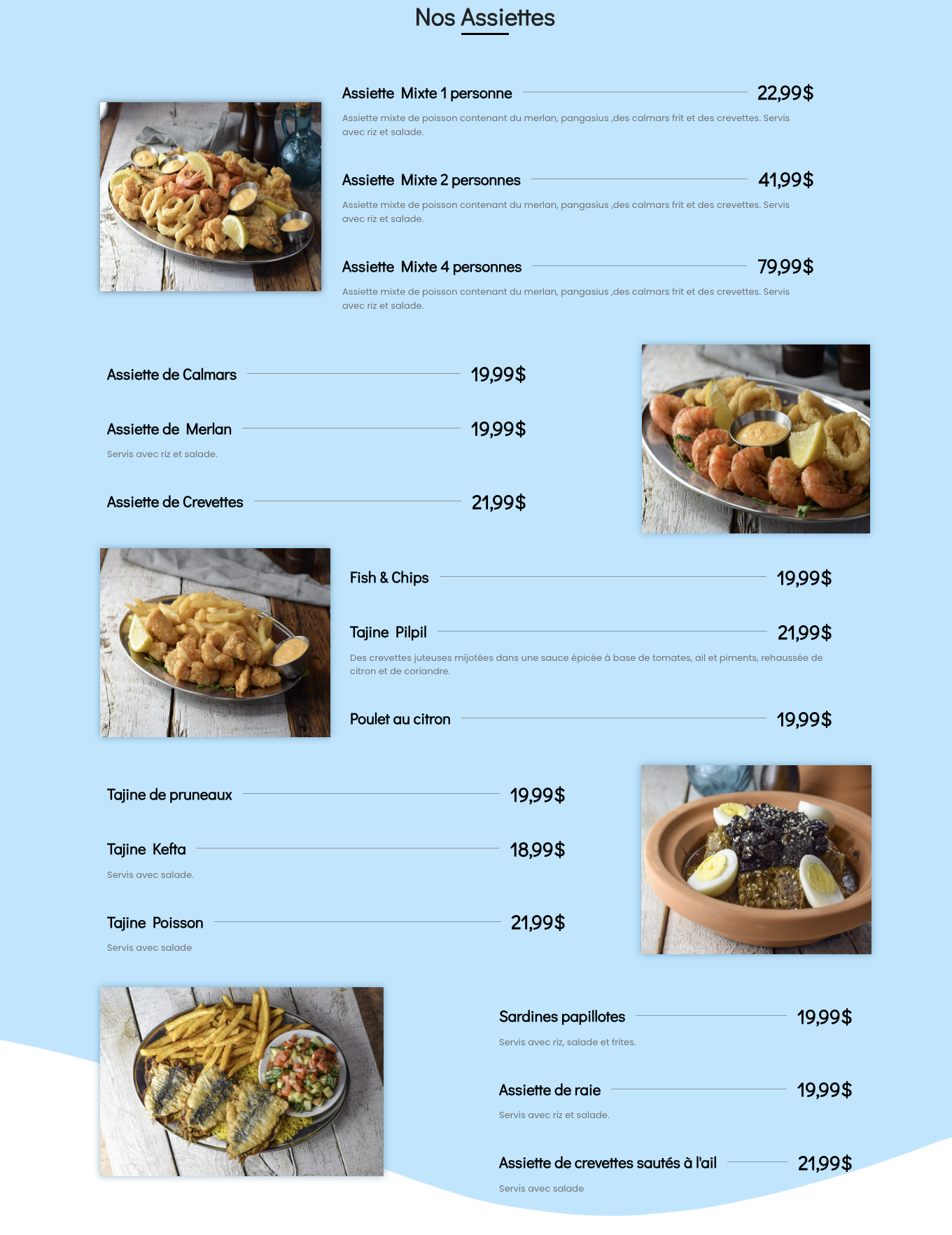 Restaurant menu Resto Casamed